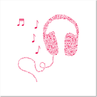 Music Notes Headphones by AiReal Apparel Posters and Art